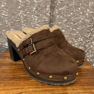 Vintage Y2K Unionbay Studded Brown Platform Clogs Sherpa Lined Boho Women's 8